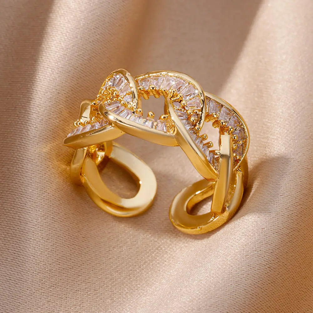 Gold Plated Stainless Steel Crystal Rings -