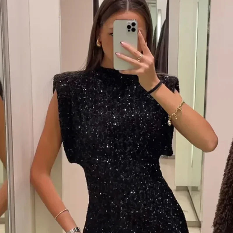 Mini Dress for Women Elegant O-Neck Fly Sleeve -