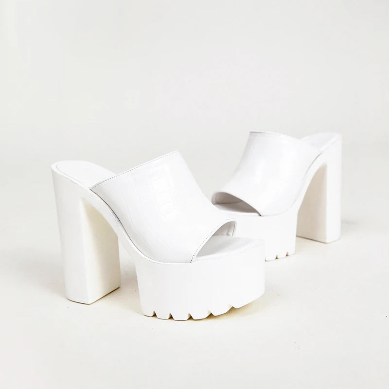Eilyken Designer Open Toe Women Slippers Fashion Platform Concise Gladiator Party Shoes Female Square High Heels Sandals -