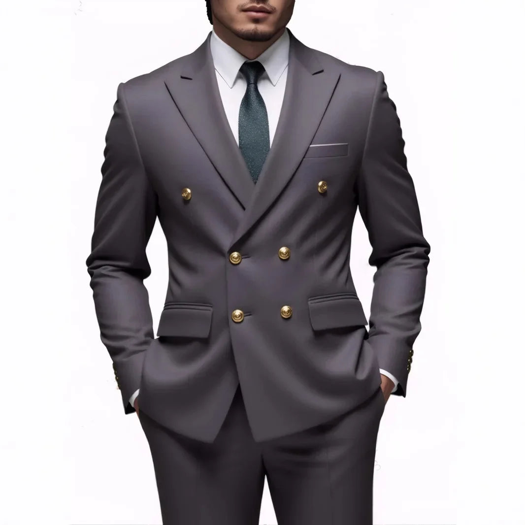 Fashion New Men's Double Breasted Slim Fit Suit -