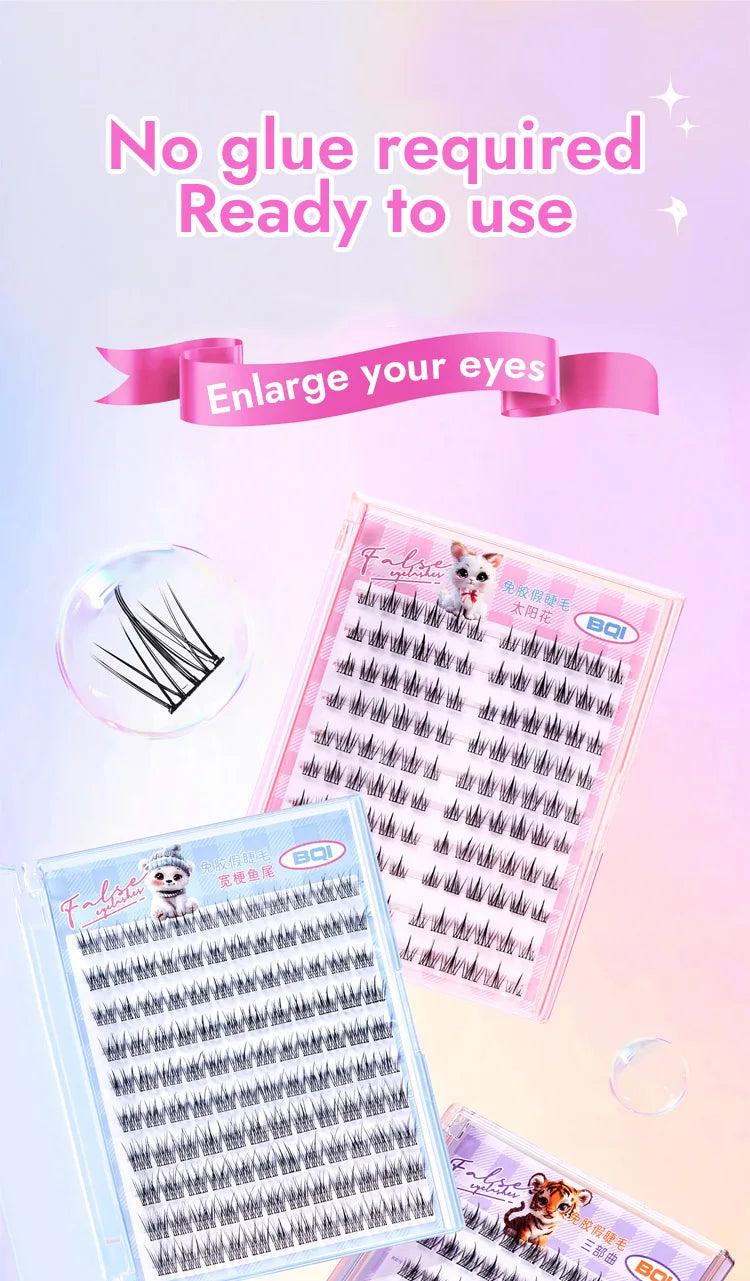 10 Rows of Large Capacity Glue-free False Eyelashes Single Cluster 10-12MM C-curled Natural Self-adhesive false Eyelashes -