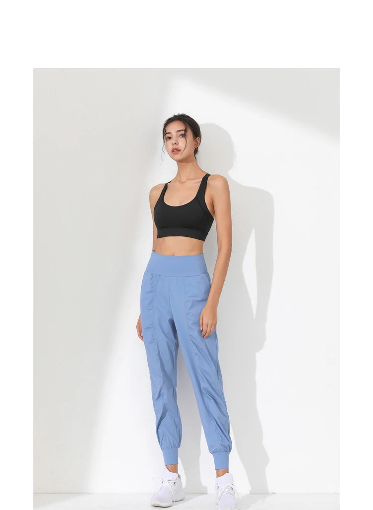 Woman Yoga Pants Loose Slim Quick-Dry Yoga Pants Pleated Hem Bound Running Fitness Capris Pockets Jogging Pants Sports pants -