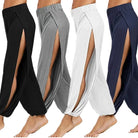 Women Fashion Yoga Pants High Waisted Slit Wide Leg Haren Pants Gym Leggings Casual Solid Hollow Workout Trousers Gym Home Wear -