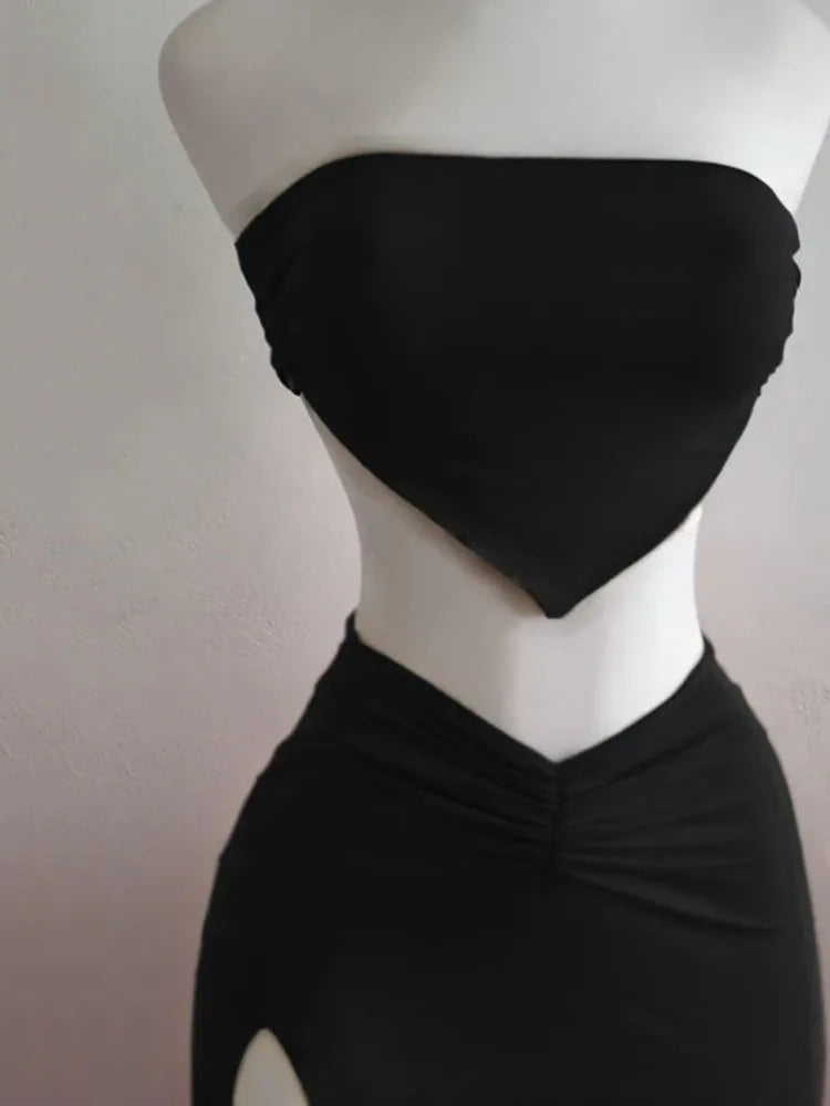 Strapless Backless Crop Top Dress -