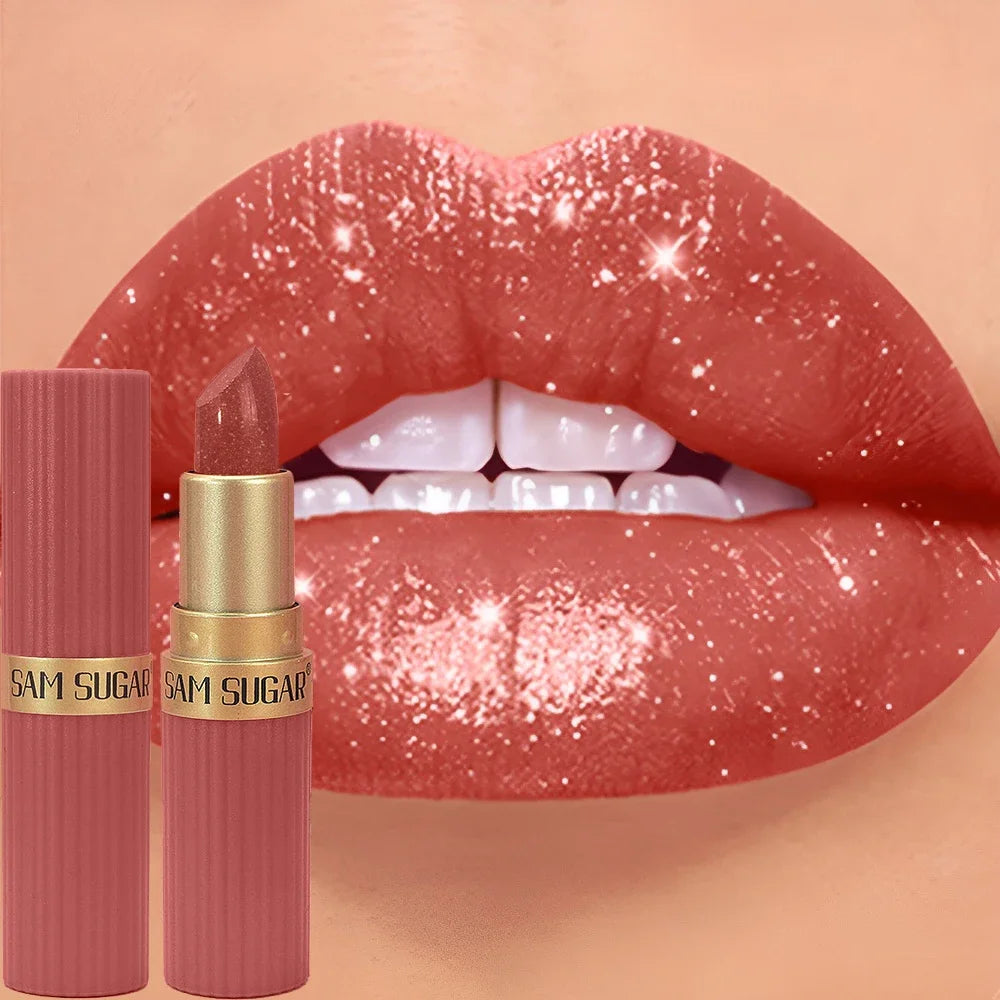 Chocolate Brown Luxurious Metallic Glitter Lipstick Long-Lasting Waterproof Non-Fade Shimmery Pearl Sparkling Lip Gloss Makeup -