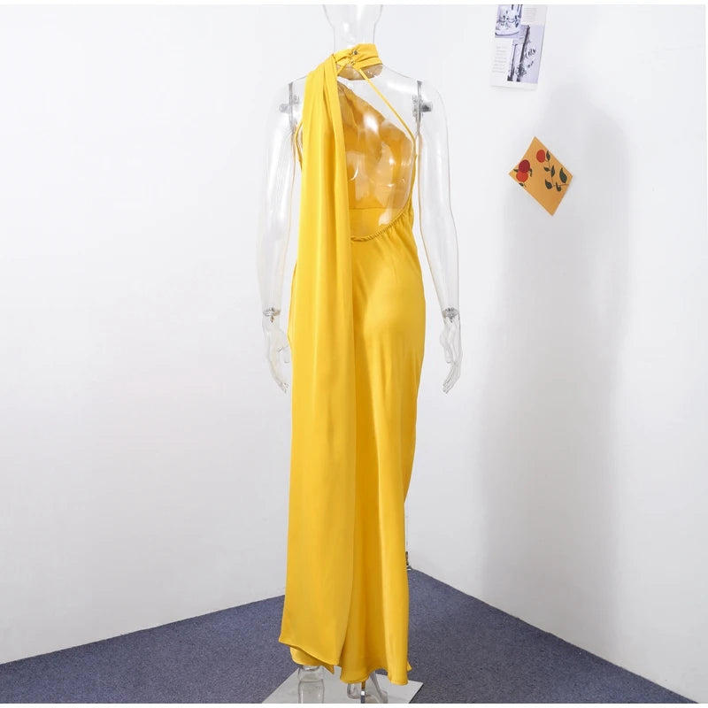 Elegant Ribbon Halter Dress -