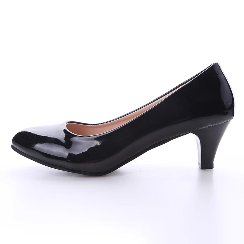 New Women's Shoes On Heels Elegant Medium High Heeled Ladies Pointed Toe Fashion Pumps For Woman Office Black White Red -
