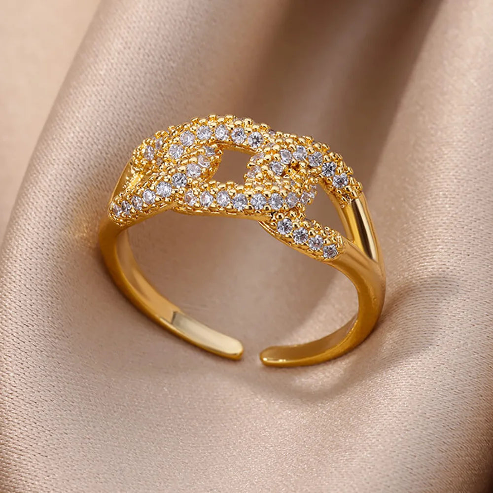 Gold Plated Stainless Steel Crystal Rings -