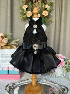 Handmade Pet Dog Clothes Flower Embroider Princess Skirts Fashion Elegant Black Evening Dress For Small Medium Dog Puppy Outfits -