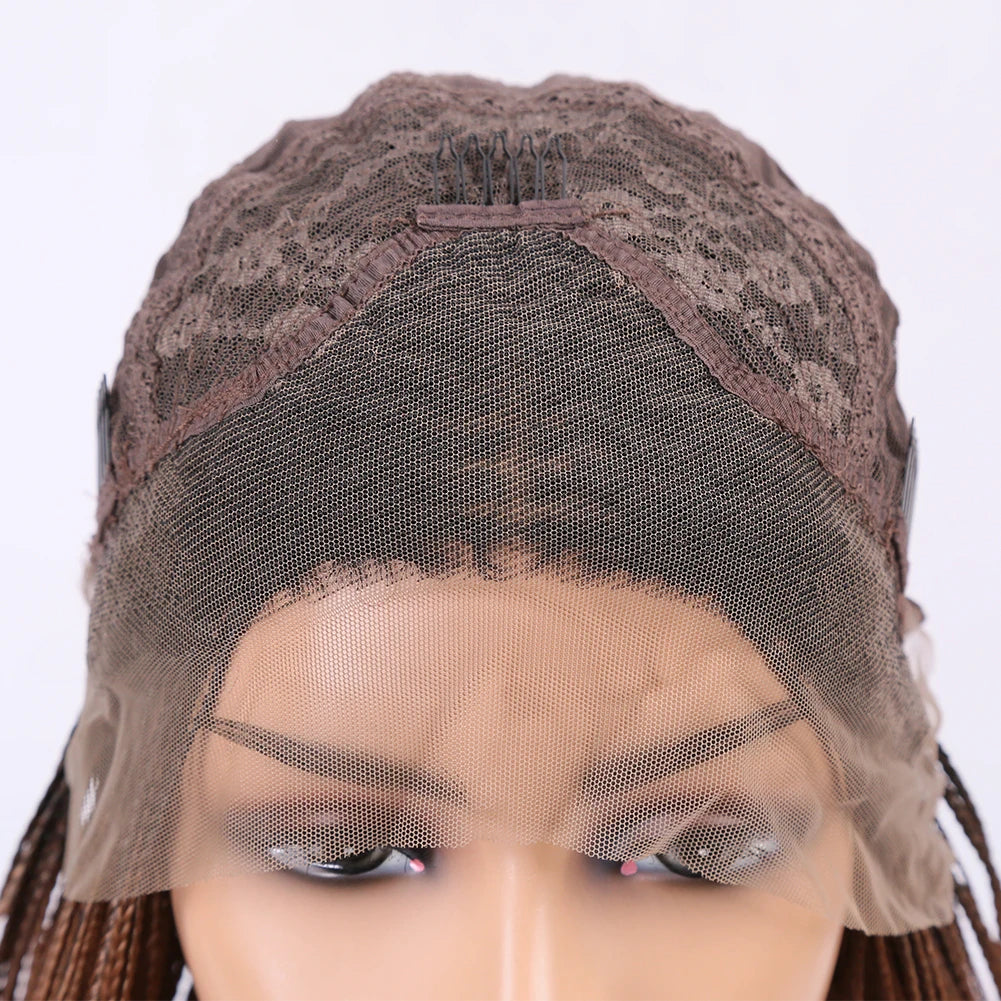 Enhance your style with this 13x4 lace front braided box braids wig—a fashionable and versatile choice for a trendy and chic hairstyle. -