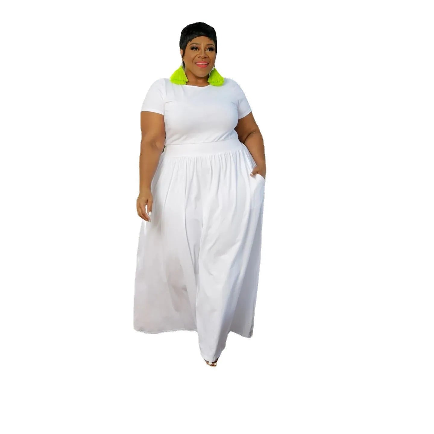 Plus Size Women Casual Dress Loose Solid Color High Waisted Short-sleeved Round Collar Ladies Dresses 4XL 5XL -