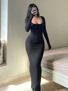 Women's Solid Long Sleeve Dress -