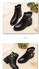 Winter Boots Women's Waterproof Warm Leather Mother Cotton Boots Fashion Black Mid heel Plush Snow Boots Soft Sole Short Boot -