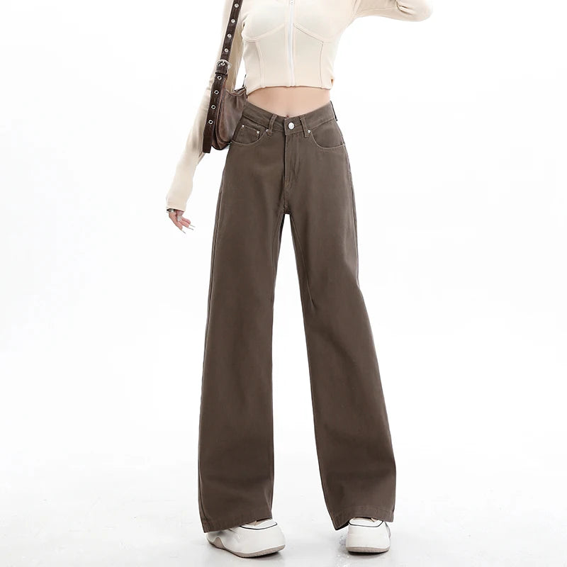 Rock the urban vibe with these baggy, high-street fashion, straight brown jeans for women! -
