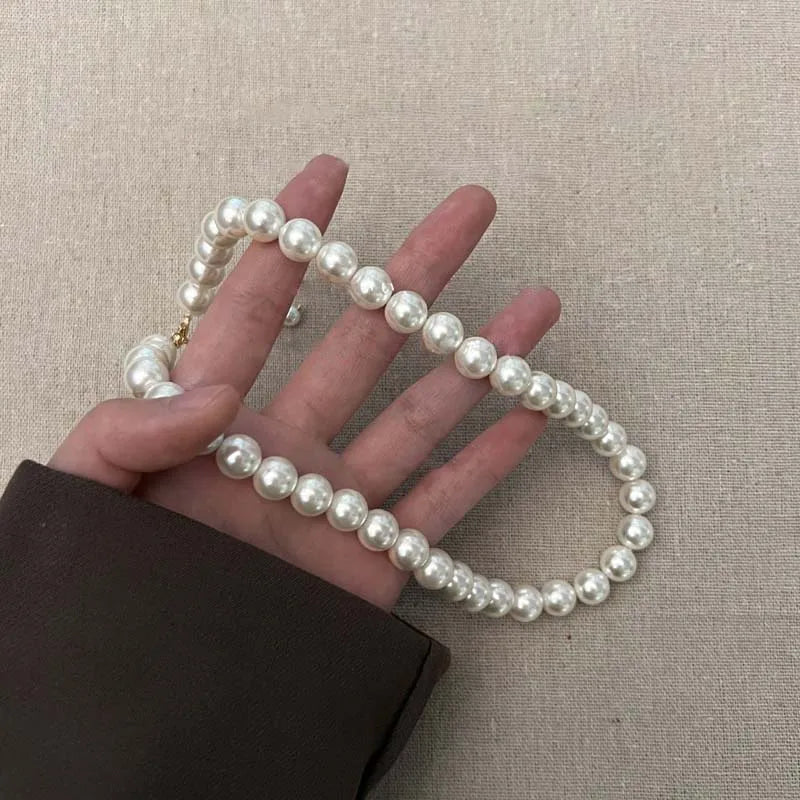Vintage White Pearl Chain Choker Necklace -