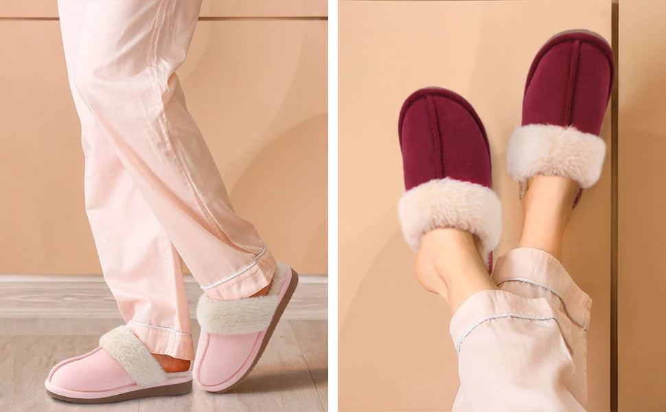 Evshine Women Plush Cotton Slippers Winter Indoor Warm Soft House Slipper Comfort Memory Foam Slides Outdoor Fur Fuzzy Flat Shoe -