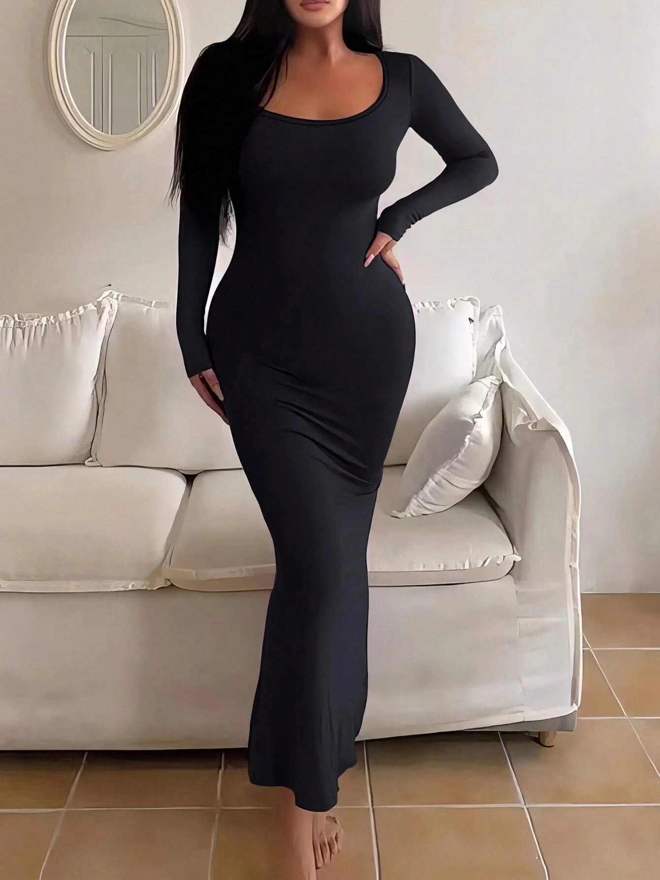 Women's Solid Long Sleeve Dress -