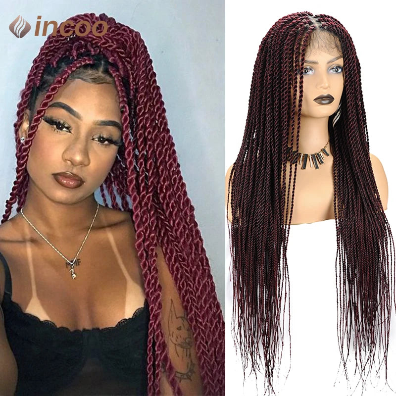 Full Lace Frontal Wigs Twist Braids Box Braids Lace Faux Locs Wig Goddess Braids -
