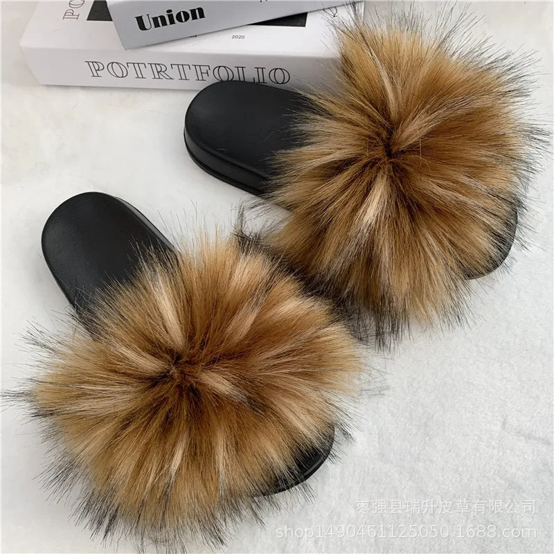 Faux Fur Slippers Women -