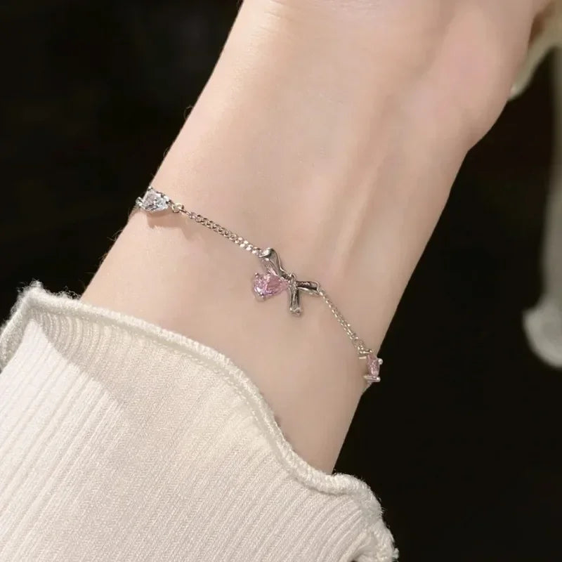 Shiny Pink Crystal Cherry Blossom Bracelets -