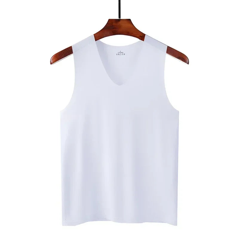 Ice Silk Tank Tops Seamless Mens Vest Loose Sleeveless Sport Bodysuit Vest For Men Plain Casual Summer Tank Undershirts Cool 5XL -