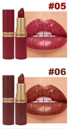 Pearlescent Pink Glitter Velvet Lipstick Metallic Waterproof Long Lasting Matte Shimmer Diamond Lipstick Women Makeup Cosmetic -