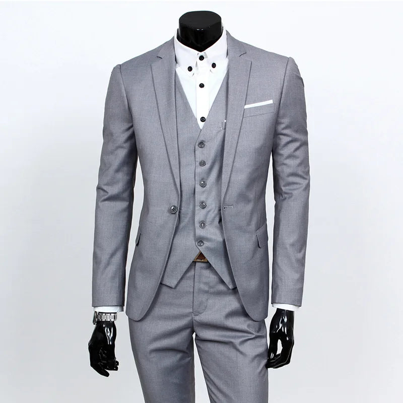 Spring Autumn New Fashion Men's Trendy Slim Business Solid Color 3 Pieces of Suits Sets Single Greasted Blazers Waistcoat Pants -