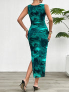 Women's Round Neck Style Slimming Sleeveless Dress With Split Bottom -