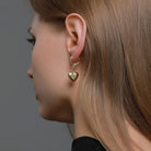 Glossy Gold Plated Metal Love Heart Dangle Earrings Set -