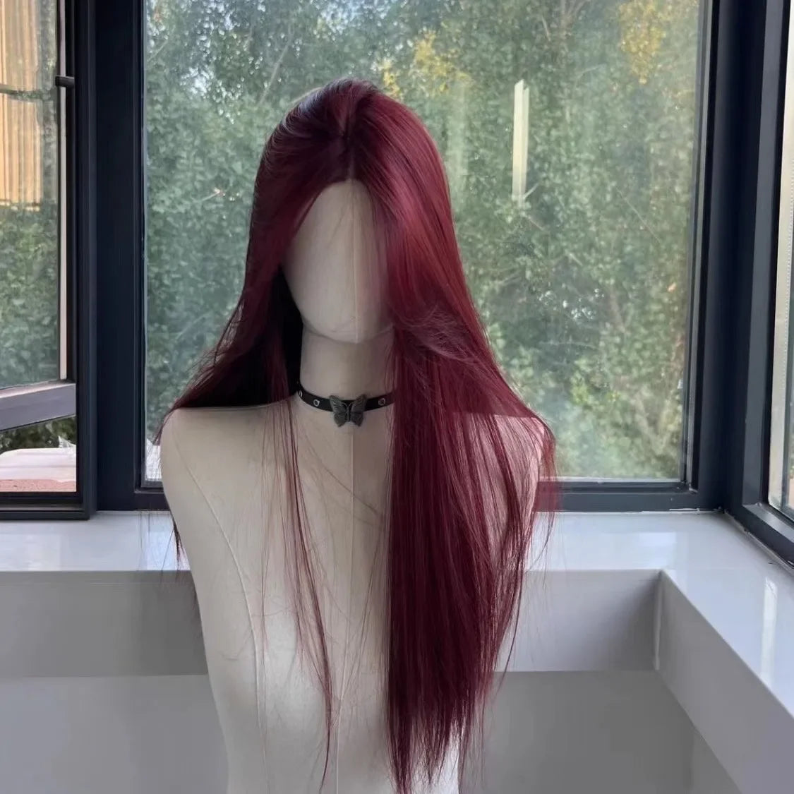 Red Straight Lace Front Wig for Cosplay Daily Use Heat Resistant Headband. -