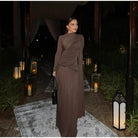 Elegant Women Pleated Irregular Patchwork Maxi Dress Chic Long Sleeve High Neack Dresses 2025 Summer Turtleneck Party Prom Gowns -