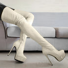 LAIGZEM Women Thigh High Boots Round Toe Stietto Heels Side Zip Over Knee Boots Cosplay Dance Shoes Woman Big Size 41 43 45 52 -