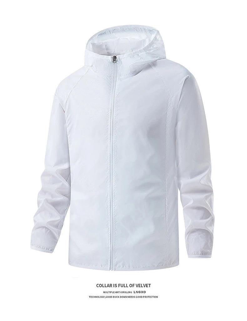 Stay protected during hiking adventures with these waterproof jackets for men and women. Featuring sun protection and windproof capabilities, these jackets are perfect for outdoor excursions, keeping you comfortable and shielded from the elements. -