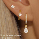 3PCS Stainless Steel Zircon Flower Earring Set for Women -