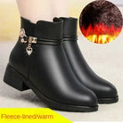 Winter Boots Women's Waterproof Warm Leather Mother Cotton Boots Fashion Black Mid heel Plush Snow Boots Soft Sole Short Boot -