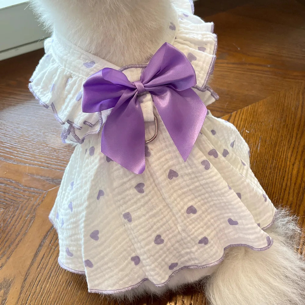 Pet dresses clothes for spring and summer dogs cats teddy bears Pomeranians plush toys hearts all cotton fabric -