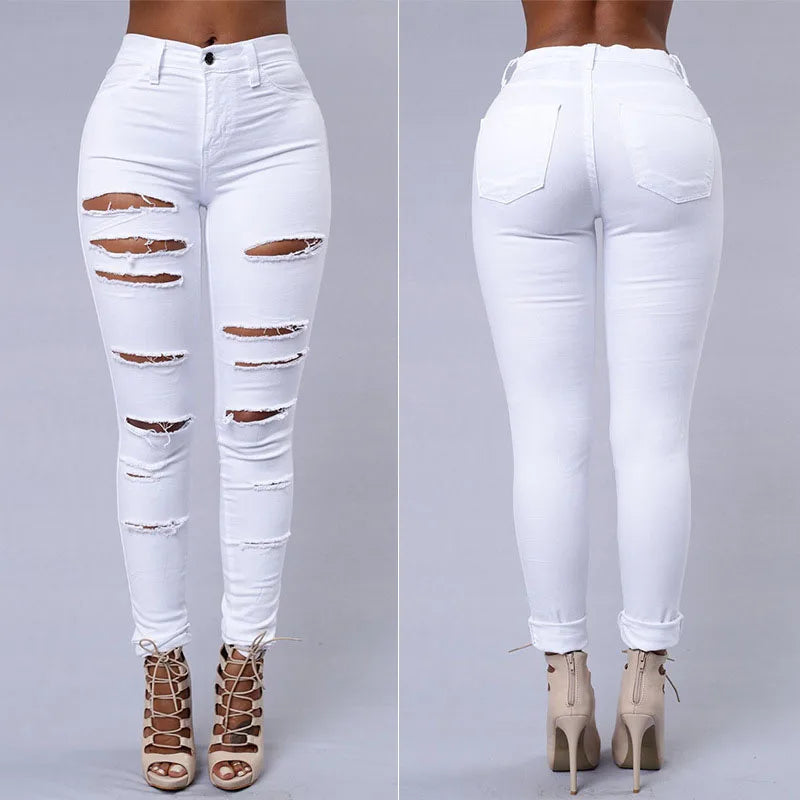High Waist Ripped Women's Skinny Jeans -