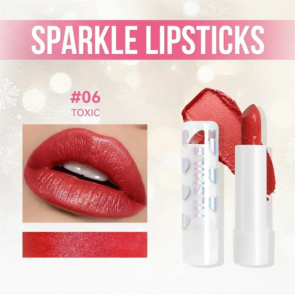 Diamond Metallic Pearlescent Lipstick Shiny Non-stick Cup Matte Velvet Waterproof Lip Stick Sexy Red White Lips Makeup Cosmetics -