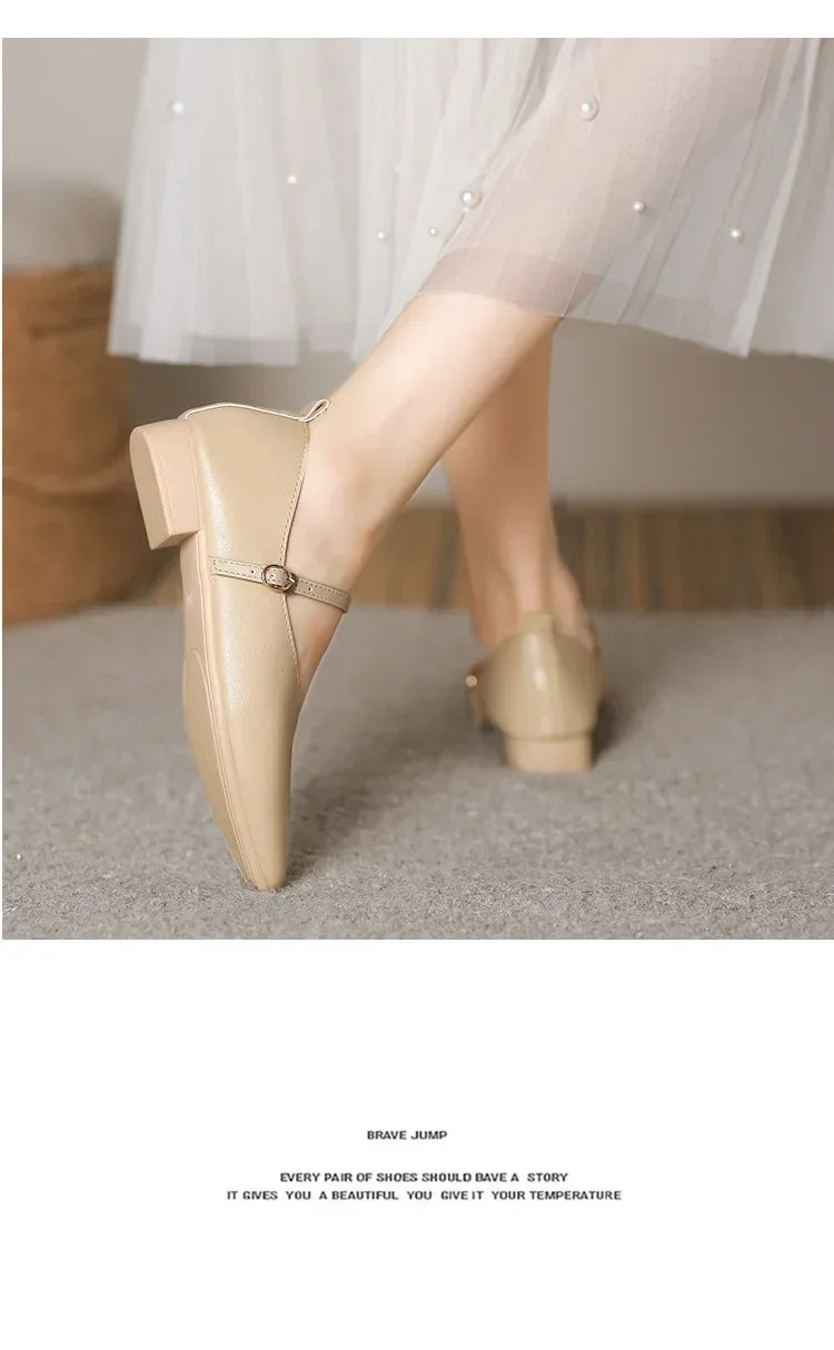 Woman Spring Casual Square Toe Low Soft Soled Shoes Lolita Ballerina Red Flats Female Elegant French Retro Buckle Mary Janes -