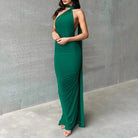 One Shoulder Sleeveless Backless Maxi Dress -