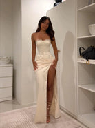 Satin Strapless Maxi Dress -