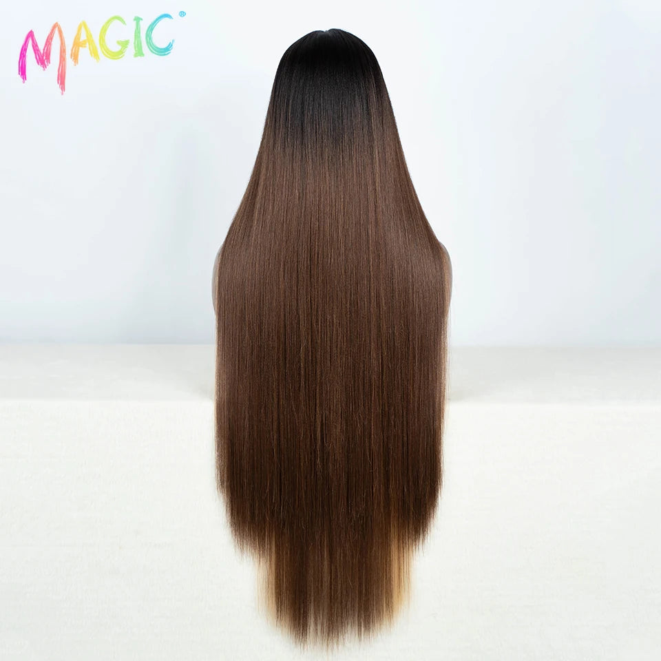 Achieve a magical transformation with this 38-inch ombre blonde lace front wig. Ideal for cosplay, events, or everyday wear, this wig offers a cute and stylish look that is sure to turn heads. -