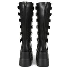 GIGIFOX Goth Metal Buckle Combat Mid-Calf Boots For Women Round Toe Platform Chunky High Wedges Cool Fashion Motorcycle Boots -