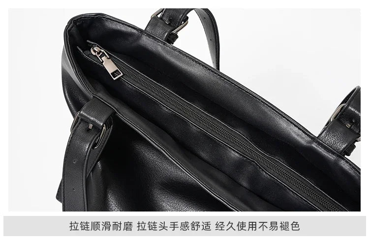 Soft Leather Tote Bag for Men Japanese Korea Style Business Casual Street Handbag Male Large Capacity Zipper Laptop Underam Bags -
