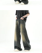 Men Denim Pants Blue Washed Male Jeans -