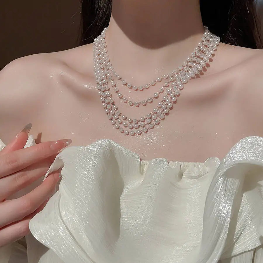 Multi-Layer Pearl Choker Necklace -