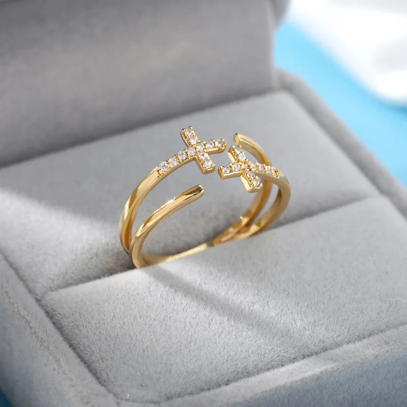 Gold Plated Stainless Steel Crystal Rings -