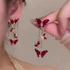 Elegant Red Zircon Butterfly Drop Earrings -