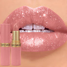 Chocolate Brown Luxurious Metallic Glitter Lipstick Long-Lasting Waterproof Non-Fade Shimmery Pearl Sparkling Lip Gloss Makeup -