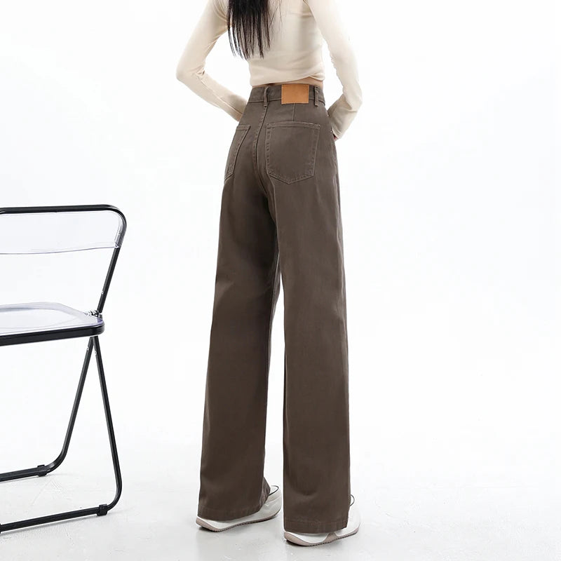 Rock the urban vibe with these baggy, high-street fashion, straight brown jeans for women! -